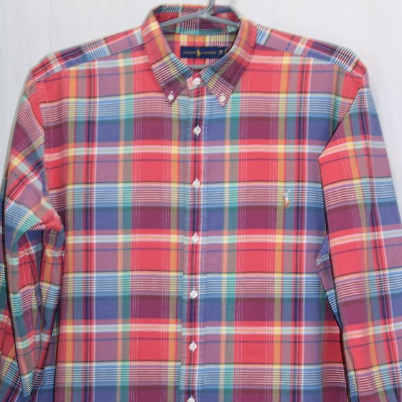 Ralph Lauren Shirt 2XB Big Red Green Purple Plaid Flesh Pony Cotton Long Sleeve - Picture 1 of 6